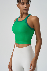Long-sleeve, color-contrast sports bra
