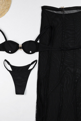 Women's Solid 3-Piece Bikini - Strappy Sexy Triangle Set