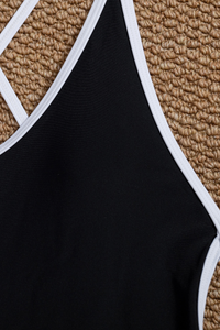 Women's V-neck Color Block Cross Back Sexy Swimsuit