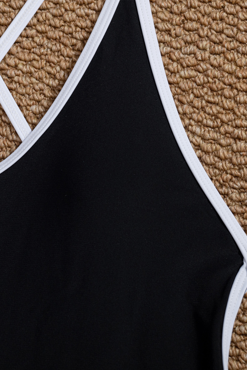 Women's V-neck Color Block Cross Back Sexy Swimsuit