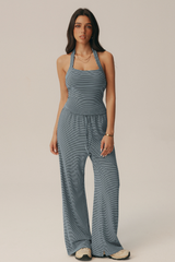 Women Vintage Striped Set: Halter Tank Top & Casual Pants