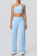 Women' Athletic Set:One Shoulder Bra And Wide Leg Pants