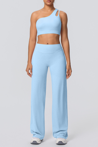 Women' Athletic Set:One Shoulder Bra And Wide Leg Pants