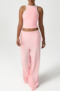 Sleeveless Trim Transport Top + Drawstring Sweatpants 2-Piece Set