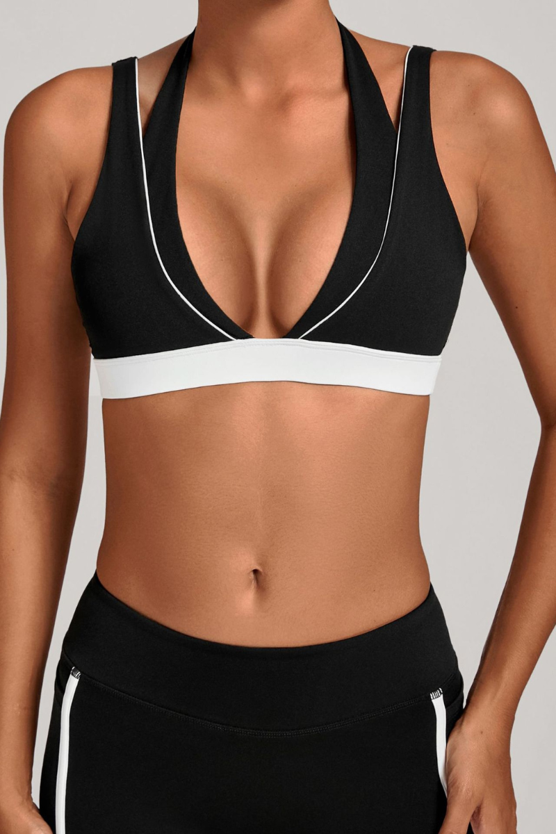 Women's Athletic Color-Block Double Shoulder Straps Yoga Bra