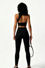 Women's Scalloped Cropped Top And V Waist Leggings Yoga Set