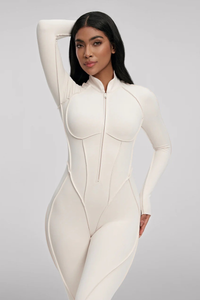 Women's Stand Collar Seam Detail Yoga Long Sleeve Jumpsuit