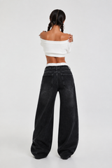 Women's Streetwear Double-Waistband Loose Wide-leg Jeans