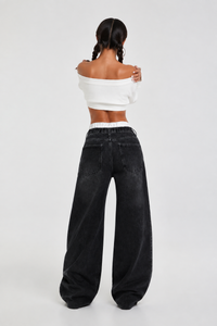 Women's Streetwear Double-Waistband Loose Wide-leg Jeans
