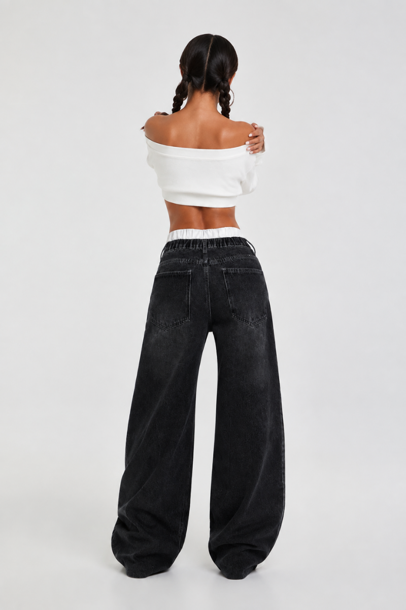Women's Streetwear Double-Waistband Loose Wide-leg Jeans