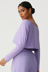 Women's Off Shoulder Cropped Workout Long Sleeve Top