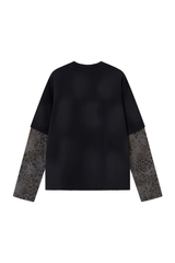 Men's Fall 100% Cotton Leopard Print Splicing Fake Two-Piece Long Sleeve Tee