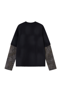 Men's Fall 100% Cotton Leopard Print Splicing Fake Two-Piece Long Sleeve Tee
