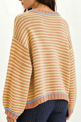 Women’s Winter Boho Striped Contrast Trim Knit Sweater