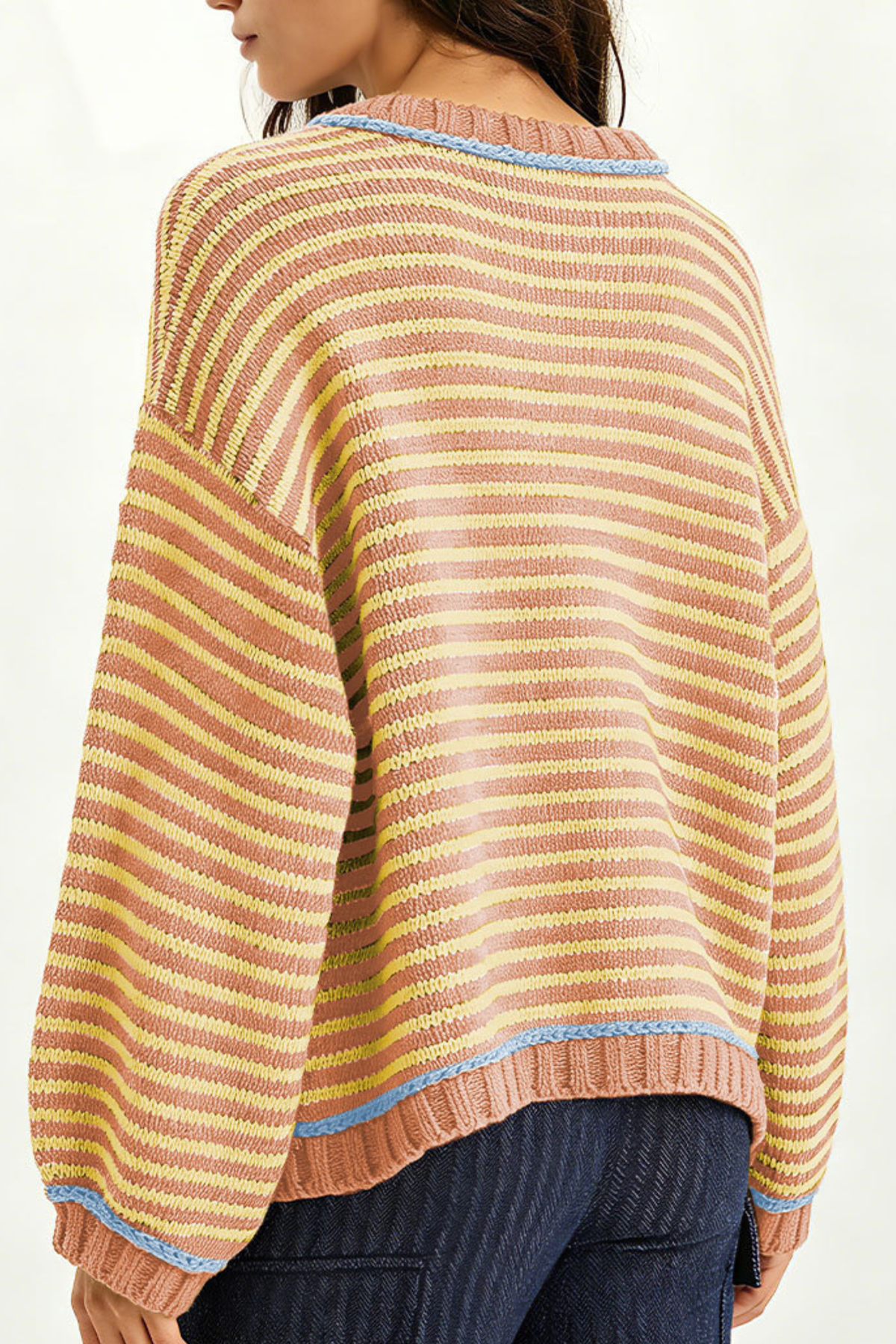 Women’s Winter Boho Striped Contrast Trim Knit Sweater
