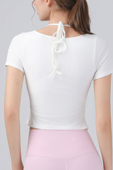 Women's Fake Two Piece Halter Tie Cropped Sports T-shirt