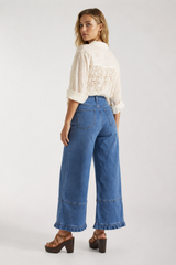 Women's High Waist Wide Leg Jeans with Ruffle Hem