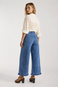 Women's High Waist Wide Leg Jeans with Ruffle Hem