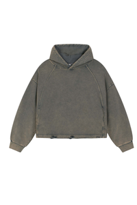 Women's Fall Vintage Washed Raw Hem Crop Boxy Hoodie
