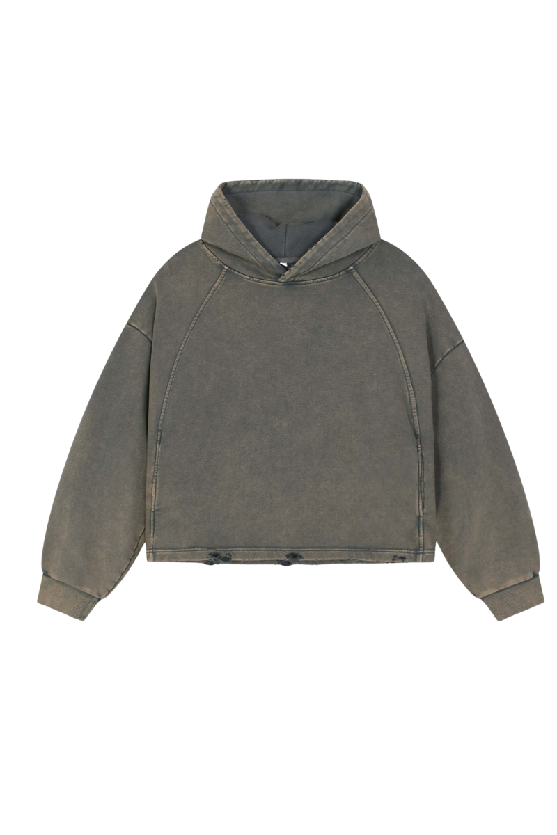 Women's Fall Vintage Washed Raw Hem Crop Boxy Hoodie