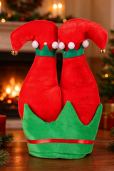 Funny Upside Down Santa Elf Pants Hat With Jingle Bells Pom
