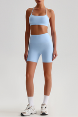 Women Bare Feel Halterneck Bra & High Rise Fitness Shorts Yoga Set
