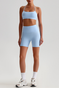 Women Bare Feel Halterneck Bra & High Rise Fitness Shorts Yoga Set