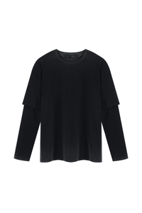 Unisex Fall100% Cotton Washed Fake Two Piece Sweatshirt