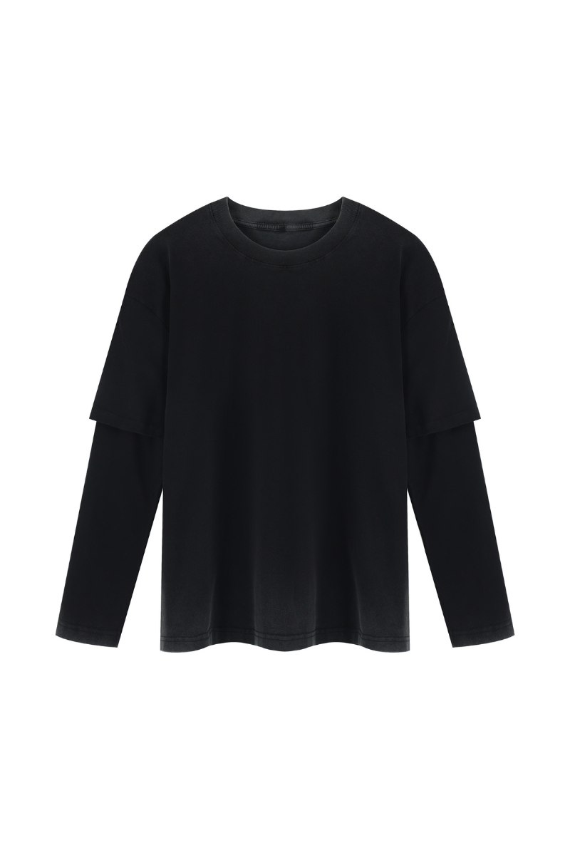 Unisex Fall100% Cotton Washed Fake Two Piece Sweatshirt