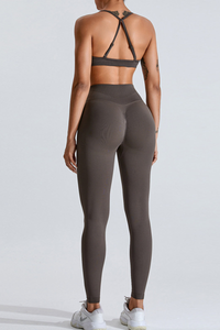 Women's Set:Cross Back Bra And Pleated Buttocks Lift Legging