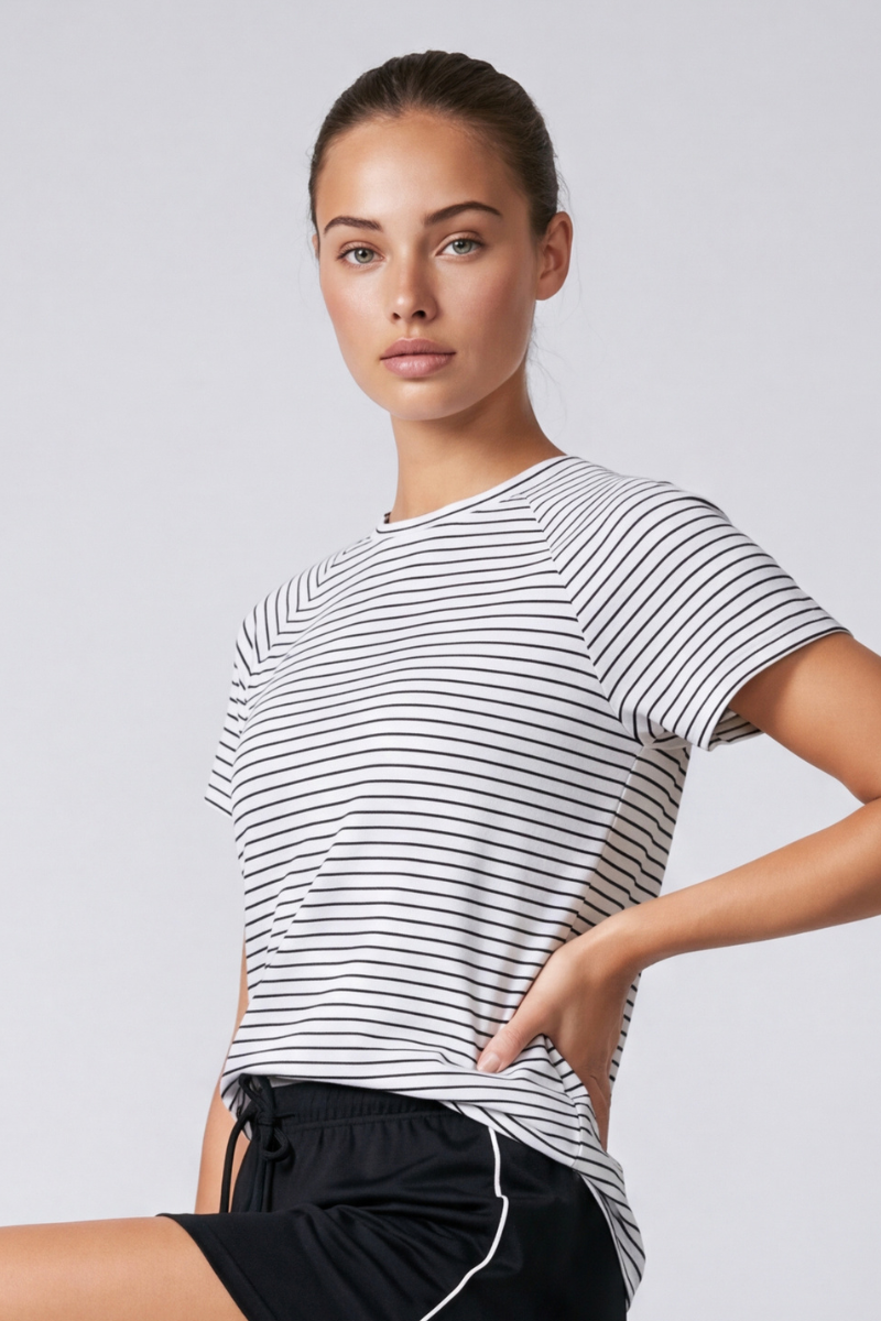 Women's Striped Color Block Raglan Athletic Yoga T-Shirt