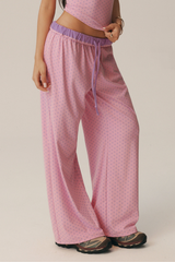 Women's Polka Dot Elastic-Waist Drawstring Wide Leg Pants
