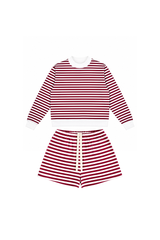 Women's Fleece Loungewear Sets:Stripe Sweatshirt & Shorts