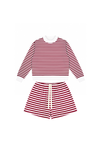 Women's Fleece Loungewear Sets:Stripe Sweatshirt & Shorts