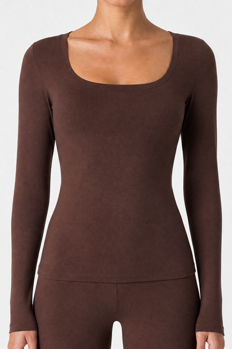 Women’s Wide Scoop Neck Form-Fitting Long Sleeve Pilates Top