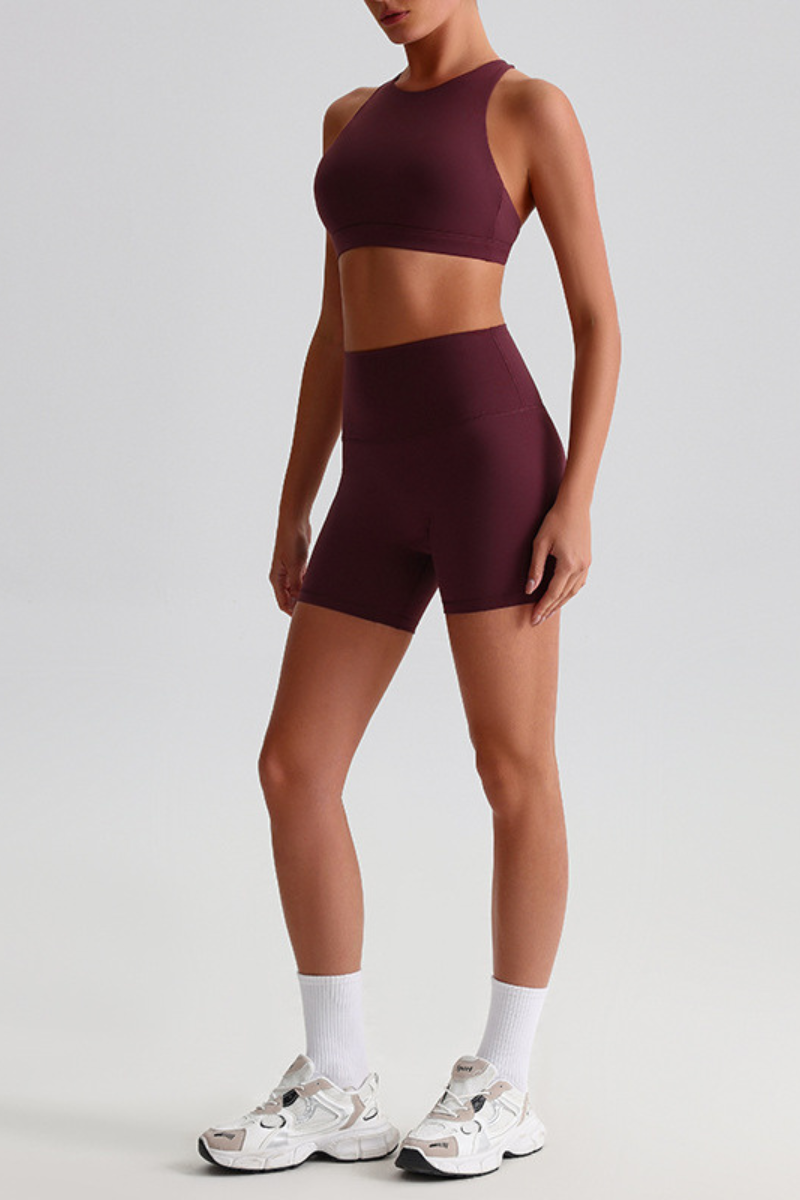 Women's Naked Feel  Mock Neck Bra & Biker Shorts 2-Piece Set