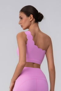 Women's Scalloped Asymmetric One-Shoulder Cropped Sports Bra