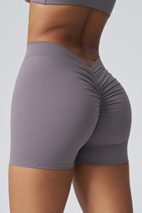 Women’s Rucched Back-V Waist Peach-Lift Sports Shorts