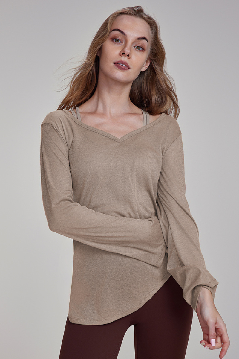 Women's Spring Side Drawstring Loose Yoga Long Sleeve Top