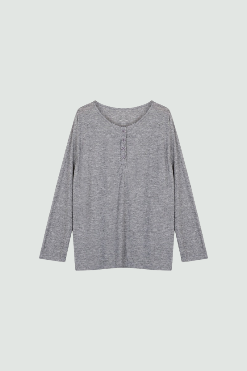 Women's Spring Outdoor Sheer Henley V-Neck Long Sleeve Top