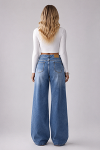 Women's Vintage Wash High Waist Wide Leg Jeans