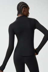 Women's Mock-Neck Color-Block Fitted Yoga Jacket