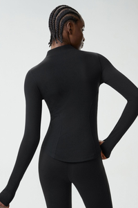 Women's Mock-Neck Color-Block Fitted Yoga Jacket