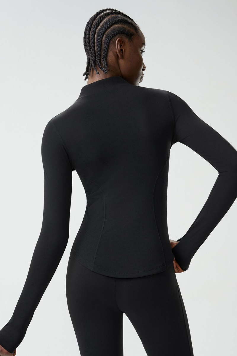 Women's Mock-Neck Color-Block Fitted Yoga Jacket