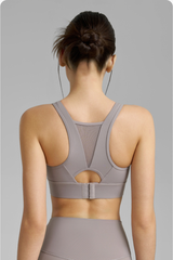 Women's U-Neck Wide Strap Mesh Panel Breathable Sports Bra