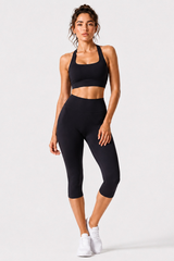 Women's Halter Open-Back Bra & Capri Leggings Workout Sets