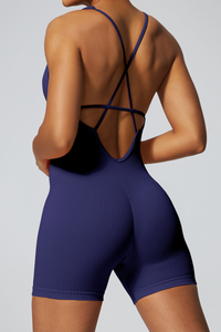 Women's Sports V-neck Cross Back Backless Spaghetti Straps Jumpsuits