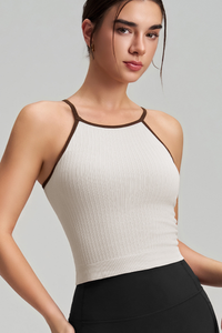 Fixed cup, back-support, shock-absorbing sports bra