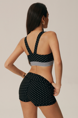 Women's Vintage Polka Dot Bra and High Waist Shorts Yoga Set