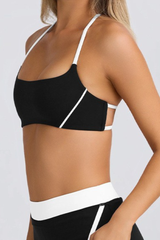 Contrast Halter T-Back Cutout Square Neck Sports Bra